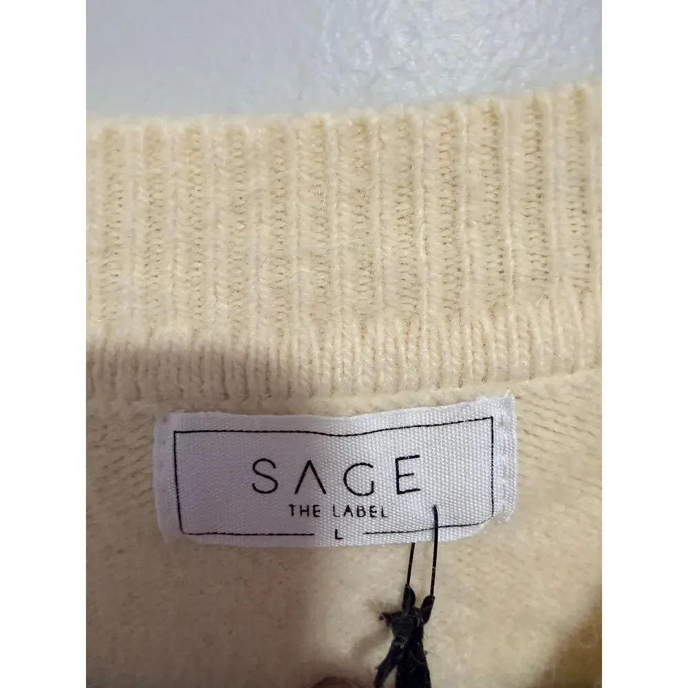 Sage The Label Cream Innamorata Fuzzy Sunday Angora Knit Sweater Size L